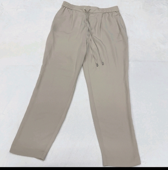 Zara High Waisted Beige Drawstring Pajama Style Ankle Pants XS - Picture 8 of 15